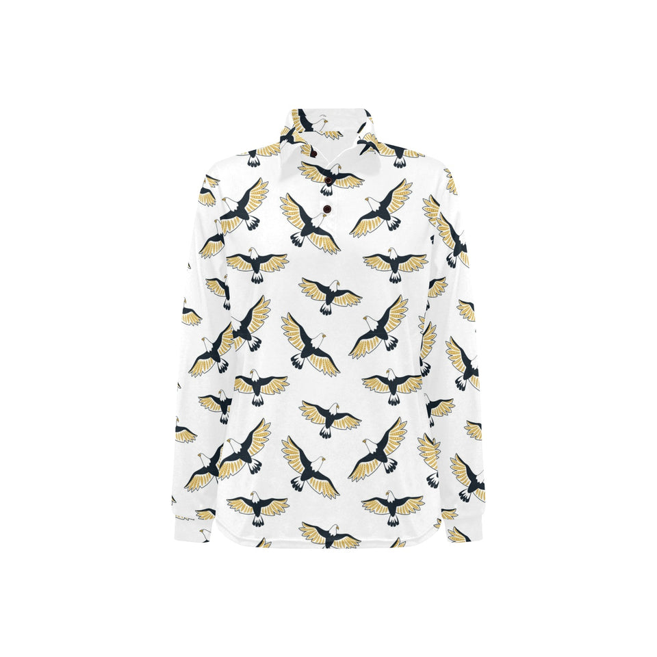 Eagle Pattern Print Design 03 Women's Long Sleeve Polo Shirt