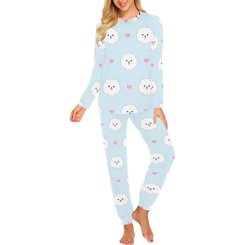 White cute pomeranian pattern Women's All Over Print Pajama Set