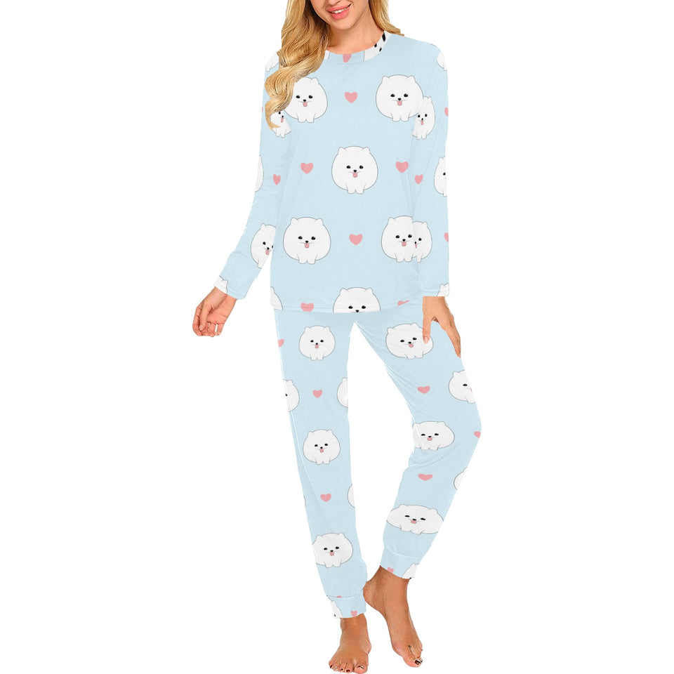 White cute pomeranian pattern Women's All Over Print Pajama Set