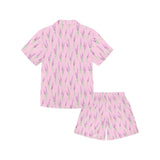 Lavender pattern pink background Kids' Boys' Girls' V-Neck Short Pajama Set
