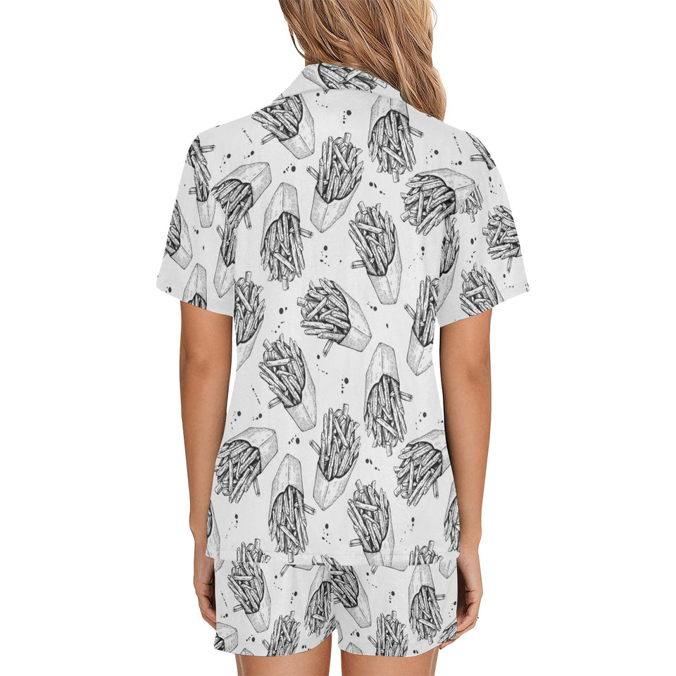 Hand drawn french fries pattern Women's V-Neck Short Pajama Set