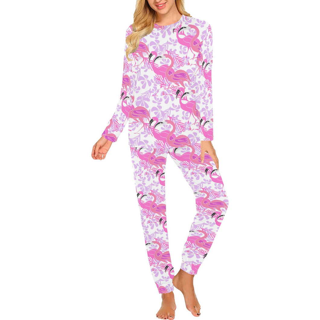 Pink flamingo flower pattern Women's All Over Print Pajama Set
