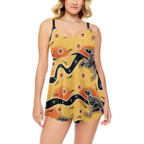 Kangaroo Australian aboriginal art pattern Chest Sexy Pleated Two Piece Swim Dress