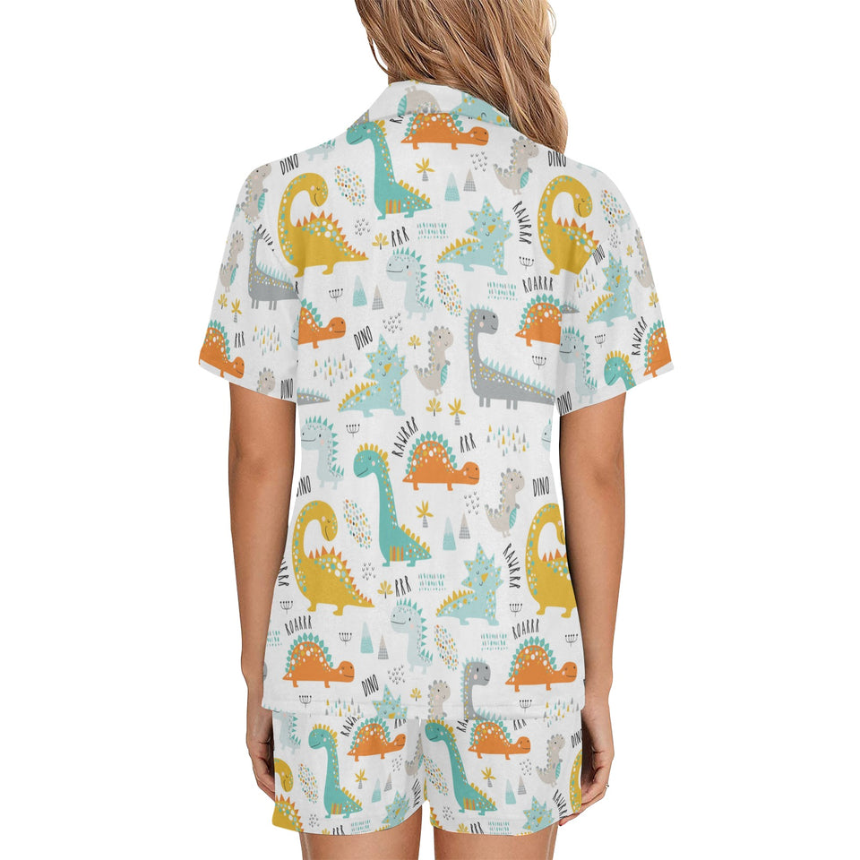 Cute funny kids dinosaurs pattern Women's V-Neck Short Pajama Set