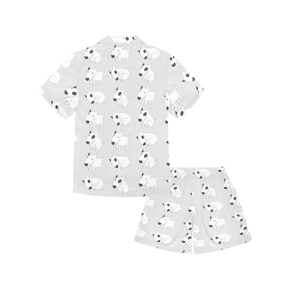 Bull Terrier Pattern Print Design 01 Kids' Boys' Girls' V-Neck Short Pajama Set