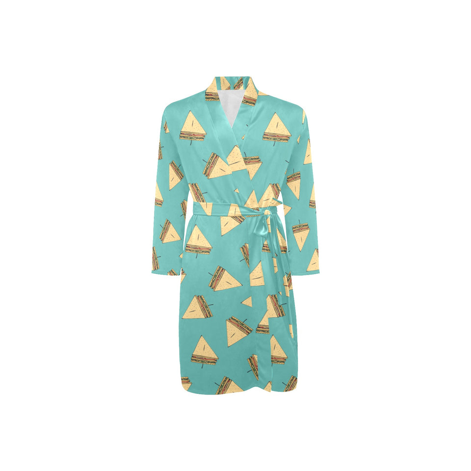 Sandwich Pattern Print Design 03 Men's Long Sleeve Belted Night Robe