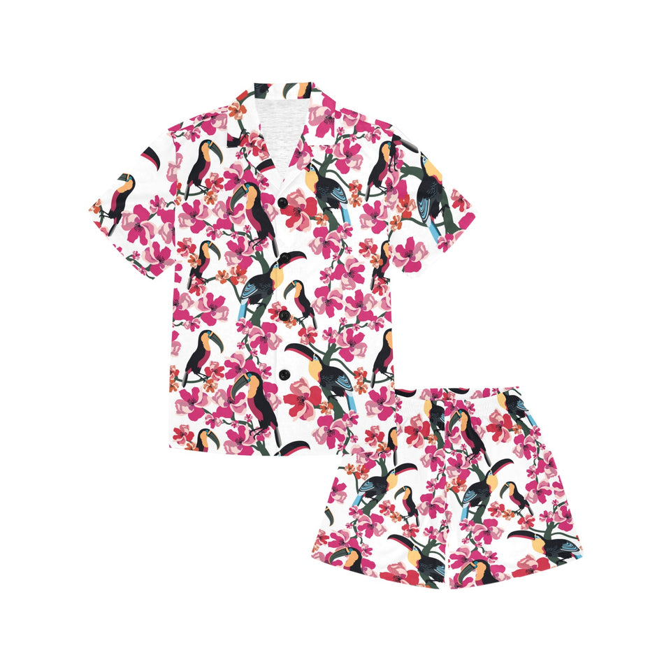 Toucan flower design pattern Kids' Boys' Girls' V-Neck Short Pajama Set