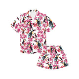 Toucan flower design pattern Kids' Boys' Girls' V-Neck Short Pajama Set