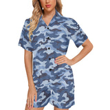 Blue camouflage pattern Women's V-Neck Short Pajama Set