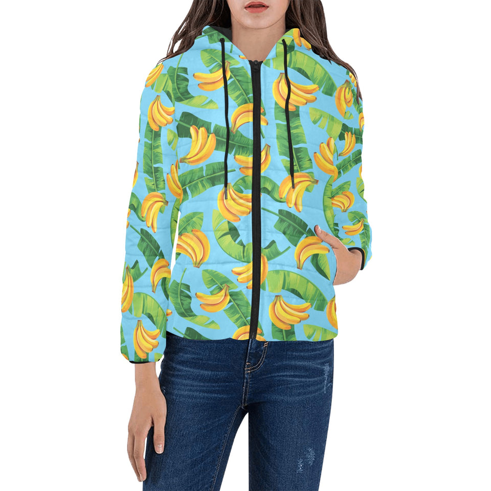 banana leaves banana design pattern Women's Padded Hooded Jacket