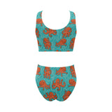 Octopus turquoise background Chest Bowknot High Waisted Bikini Swimsuit