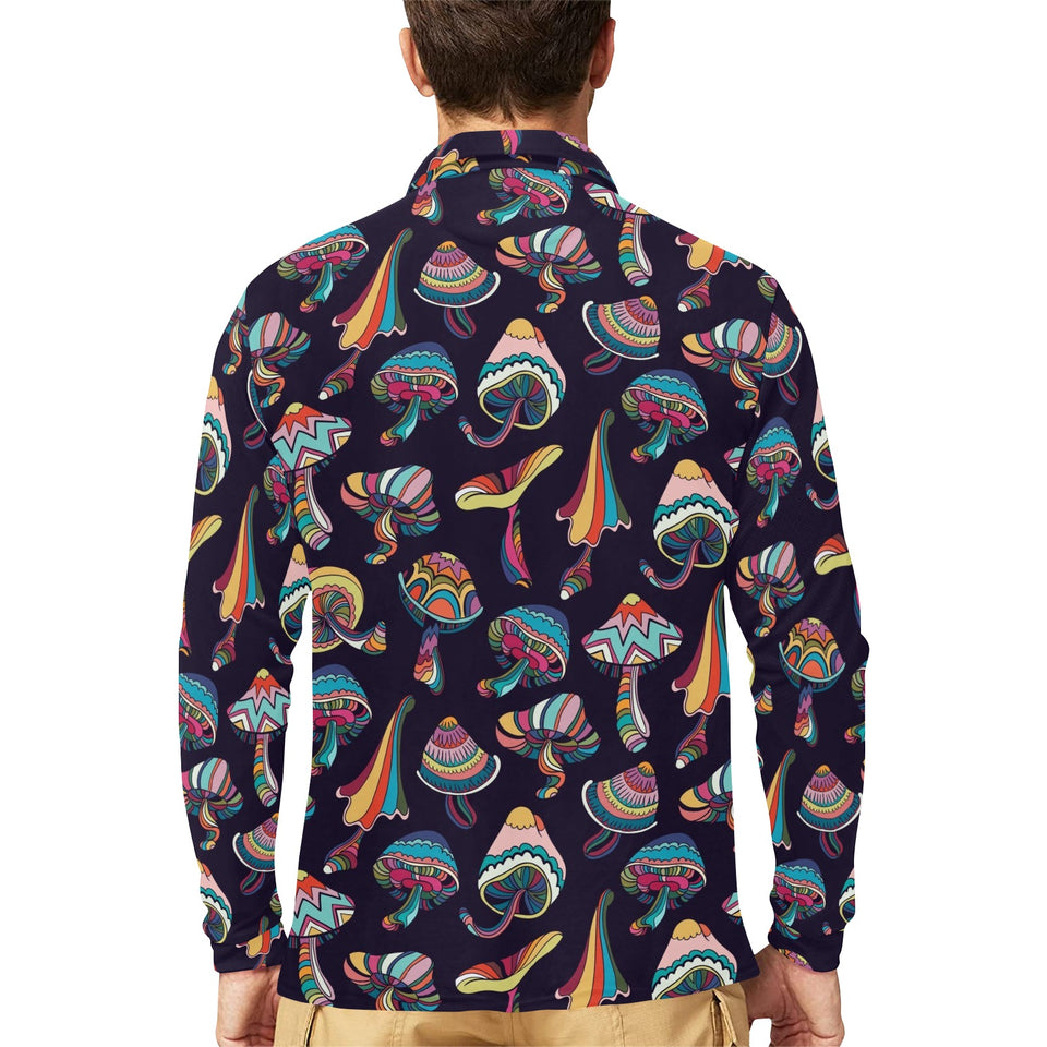 Colorful mushroom pattern Men's Long Sleeve Polo Shirt