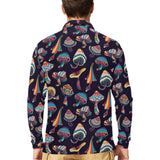 Colorful mushroom pattern Men's Long Sleeve Polo Shirt