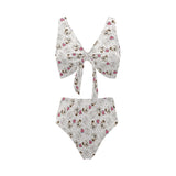English Bulldog Pattern Print Design 01 Chest Bowknot High Waisted Bikini Swimsuit