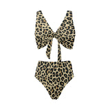 Leopard print design pattern Chest Bowknot High Waisted Bikini Swimsuit