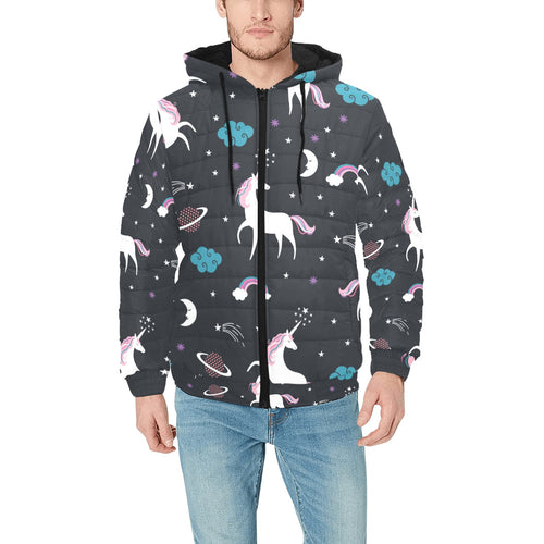 unicorn rainbows moon clound star pattern Men's Padded Hooded Jacket