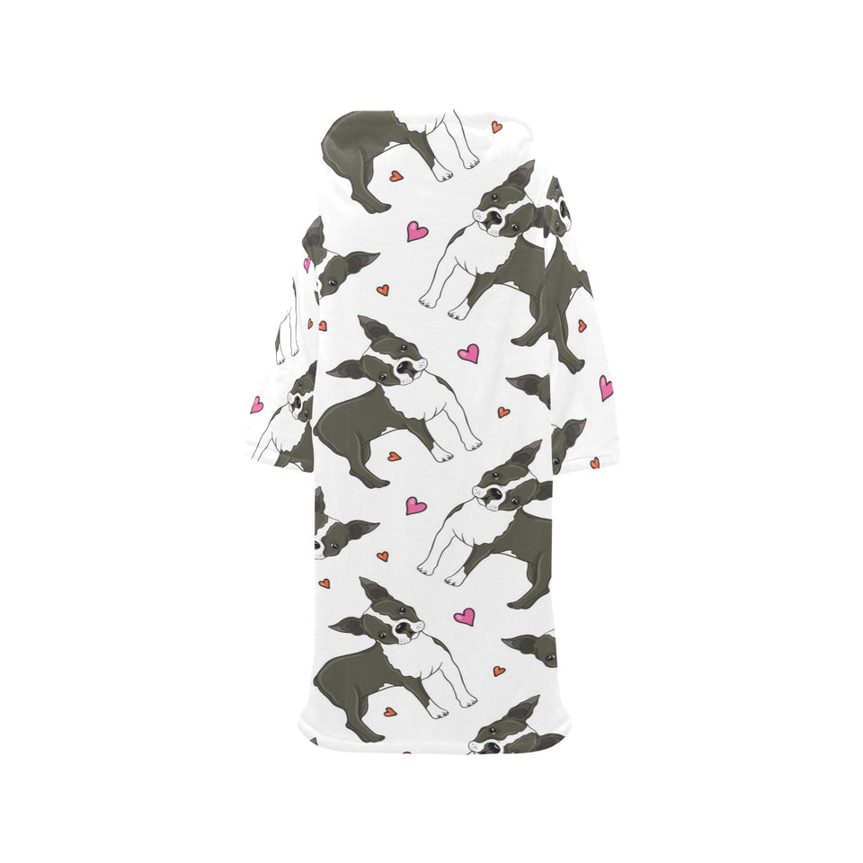 Boston terrier dog hearts vector pattern Blanket Robe with Sleeves