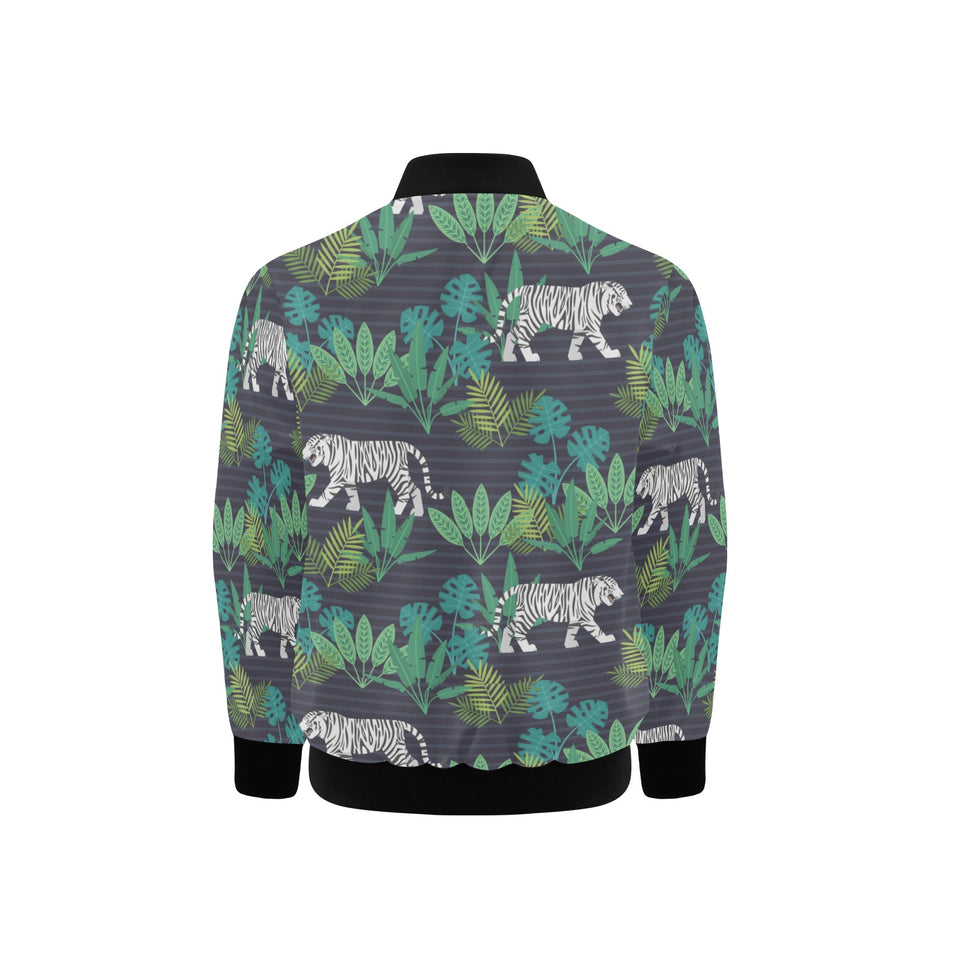 white bengal tigers tropical plant Kids' Boys' Girls' Bomber Jacket