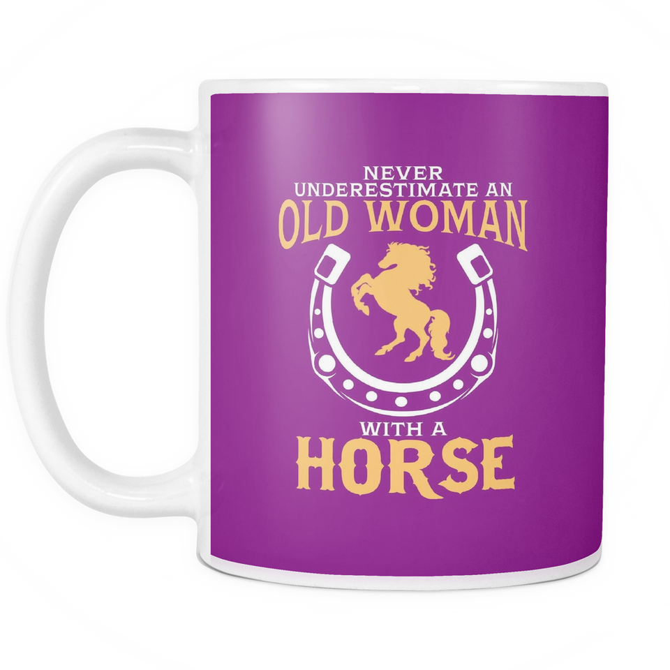 White Mug-Never Underestimate an Old Woman With a Horse ccnc002 hp0010