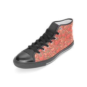 Red Tomato Pattern Women's High Top Canvas Shoes Black