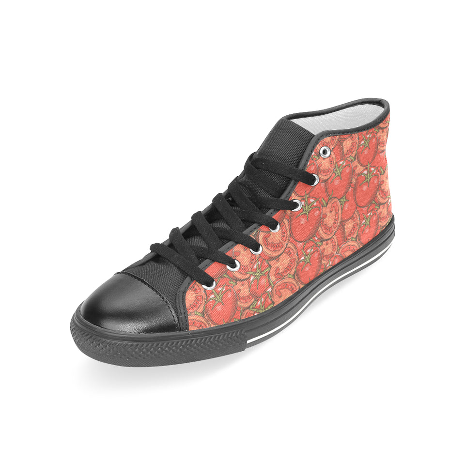 Red Tomato Pattern Women's High Top Canvas Shoes Black