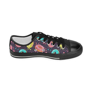 Colorful donut glaze pattern Kids' Boys' Girls' Low Top Canvas Shoes Black