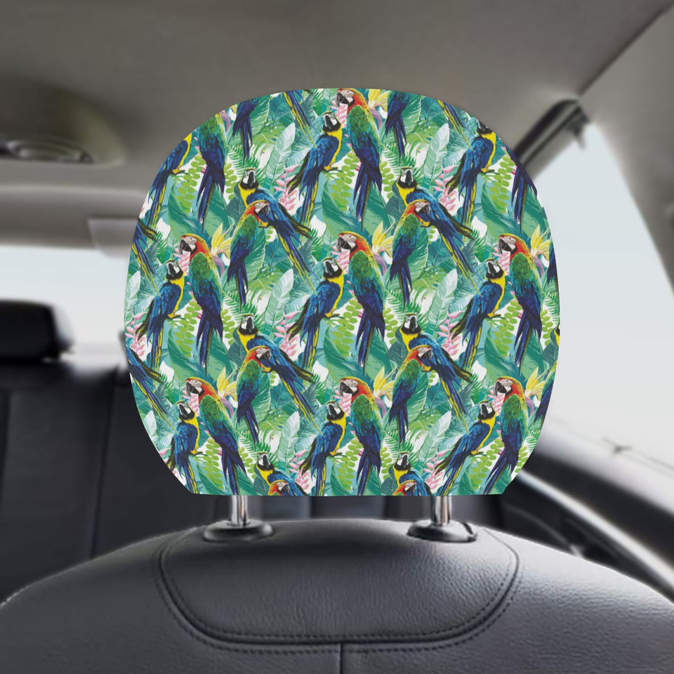 Colorful parrot exotic flower leaves Car Headrest Cover