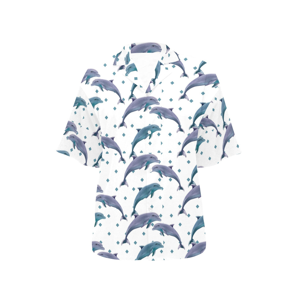 Dolphins pattern dotted background Women's All Over Print Hawaiian Shirt
