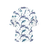 Dolphins pattern dotted background Women's All Over Print Hawaiian Shirt
