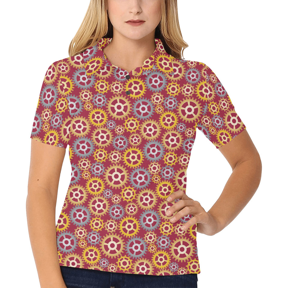 Gear Pattern Print Design 04 Women's All Over Print Polo Shirt