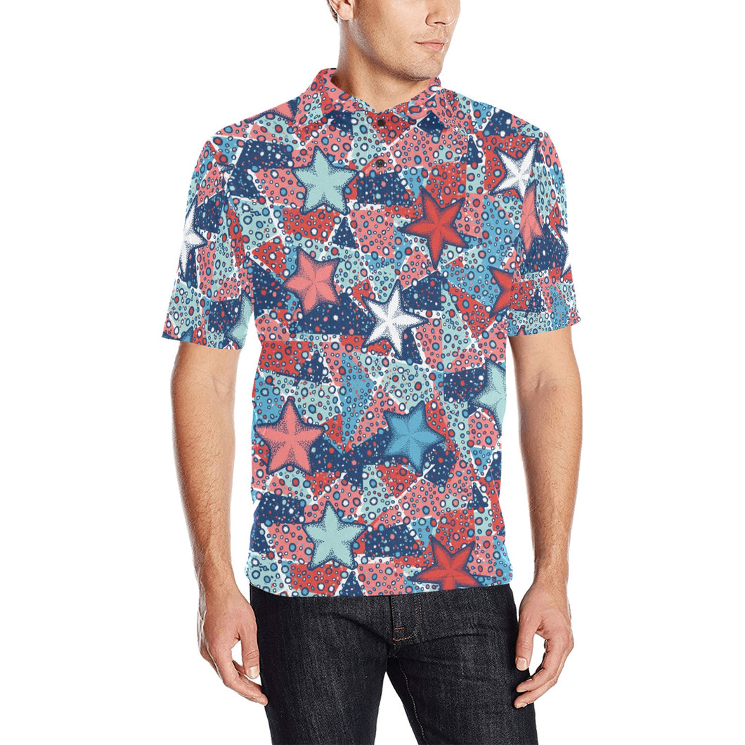 Hand drawn colorful starfish Men's All Over Print Polo Shirt