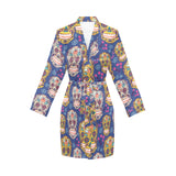 Sugar skull flower pattern Women's Long Sleeve Belted Night Robe