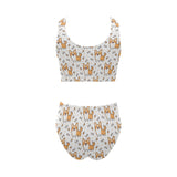Cute corgi heart star bone pattern Chest Bowknot High Waisted Bikini Swimsuit