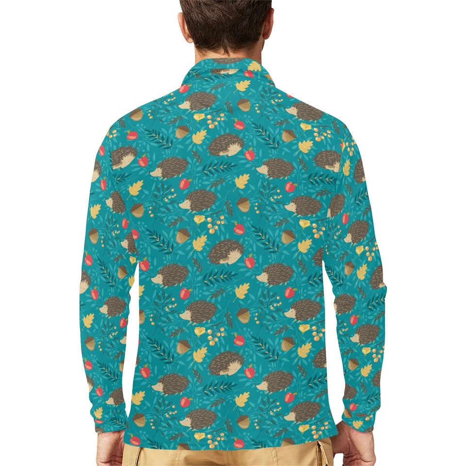 Hedgehog Pattern Print Design 01 Men's Long Sleeve Polo Shirt