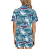 Whale design pattern Women's V-Neck Short Pajama Set