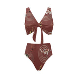 Koi Fish Carp Fish red background Chest Bowknot High Waisted Bikini Swimsuit