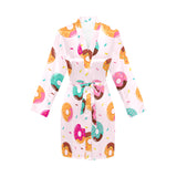 Donut pattern glaze pink background Women's Long Sleeve Belted Night Robe