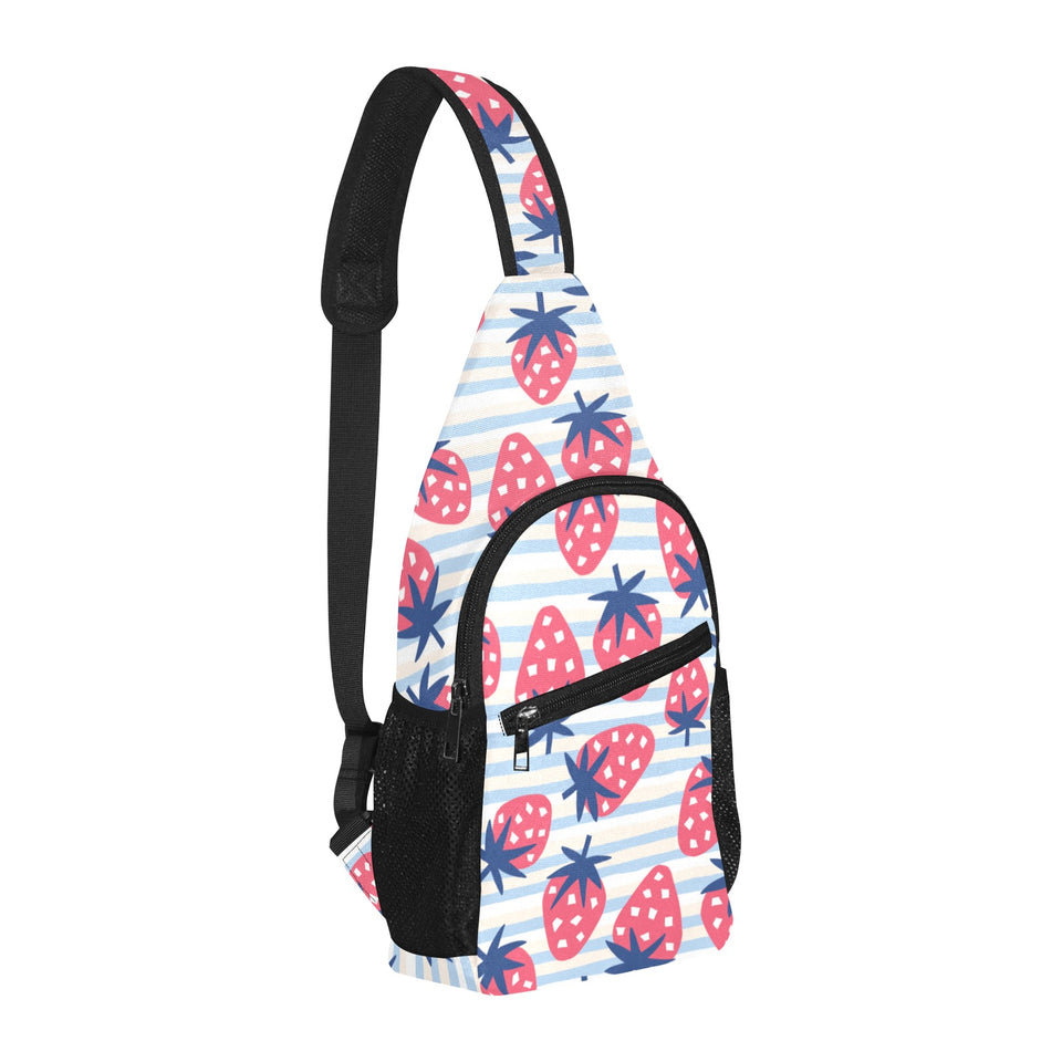 Strawberry pattern blue lines background All Over Print Chest Bag