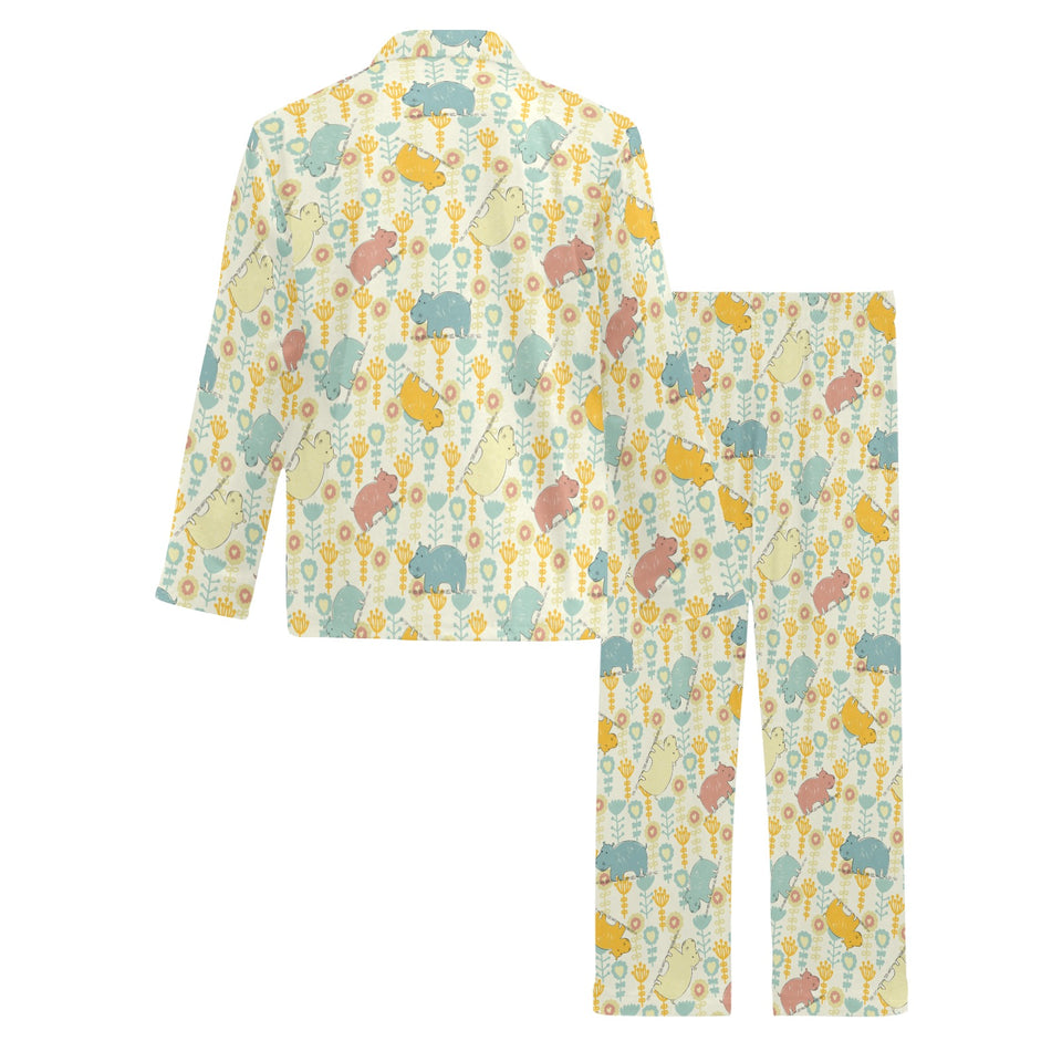 Hippopotamus Pattern Print Design 04 Men's Long Pajama Set