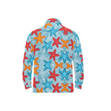 Blue red orange starfish pattern Men's Long Sleeve Polo Shirt