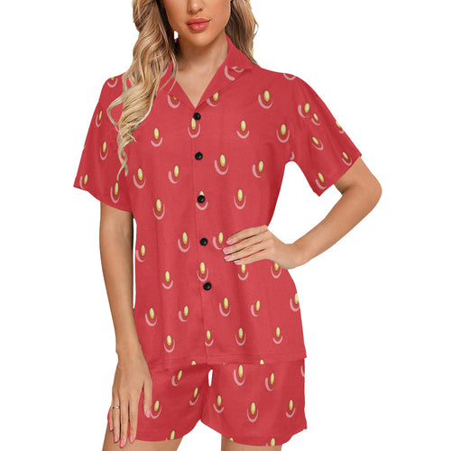strawberry texture skin pattern Women's V-Neck Short Pajama Set
