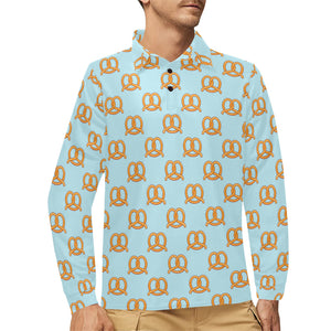 Pretzels Pattern Print Design 03 Men's Long Sleeve Polo Shirt