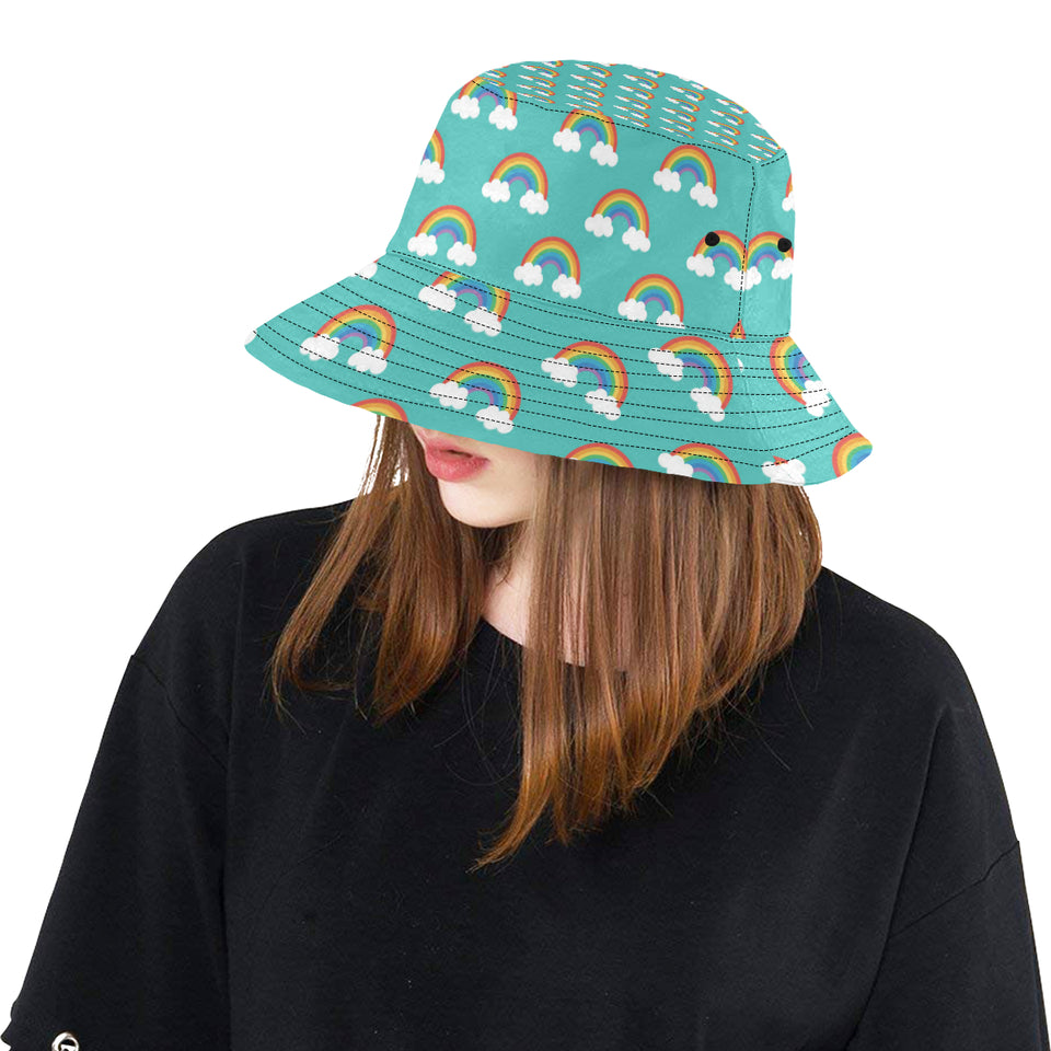 Rainbow pattern green background Unisex Bucket Hat