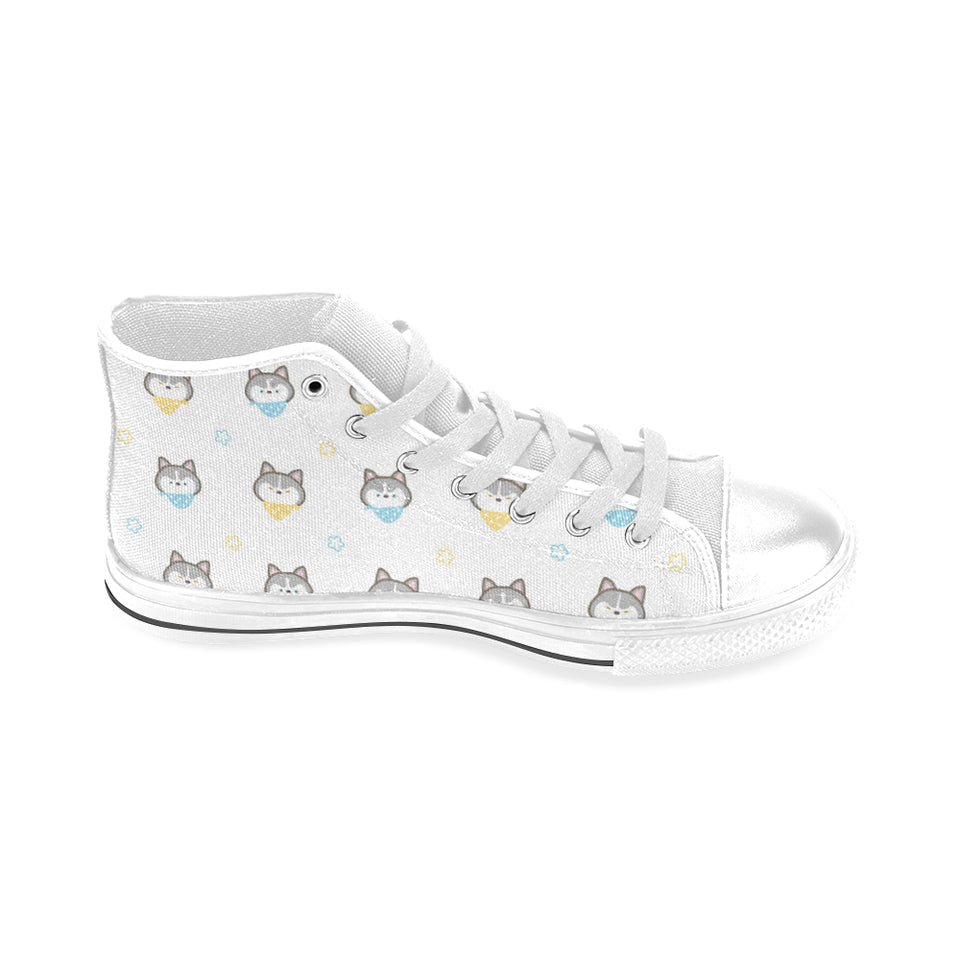 Cute Siberian Husky pattern Men's High Top Canvas Shoes White