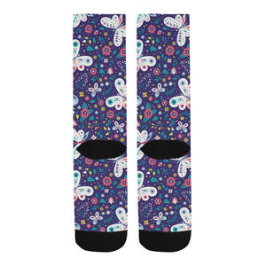 Colorful butterfly flower pattern.eps Crew Socks