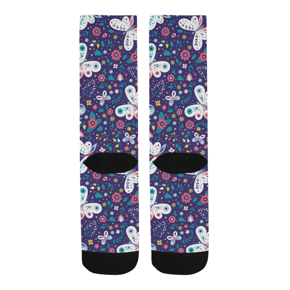 Colorful butterfly flower pattern.eps Crew Socks