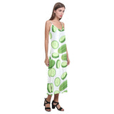 cucumber whole slices pattern V-Neck Open Fork Long Dress