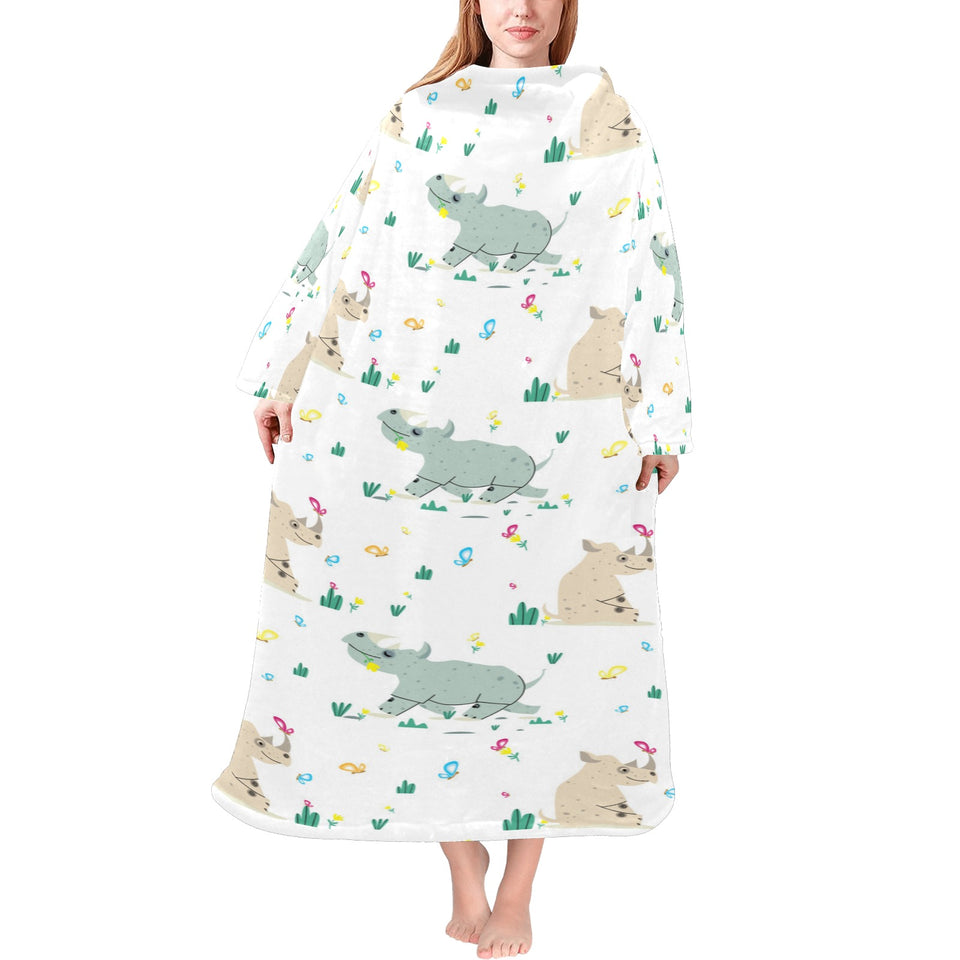Cute Rhino pattern Blanket Robe with Sleeves