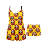 Daruma japanese wooden doll yellow background Chest Sexy Pleated Two Piece Swim Dress