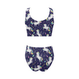 Hand drawn cute unicorn star planet Chest Bowknot High Waisted Bikini Swimsuit